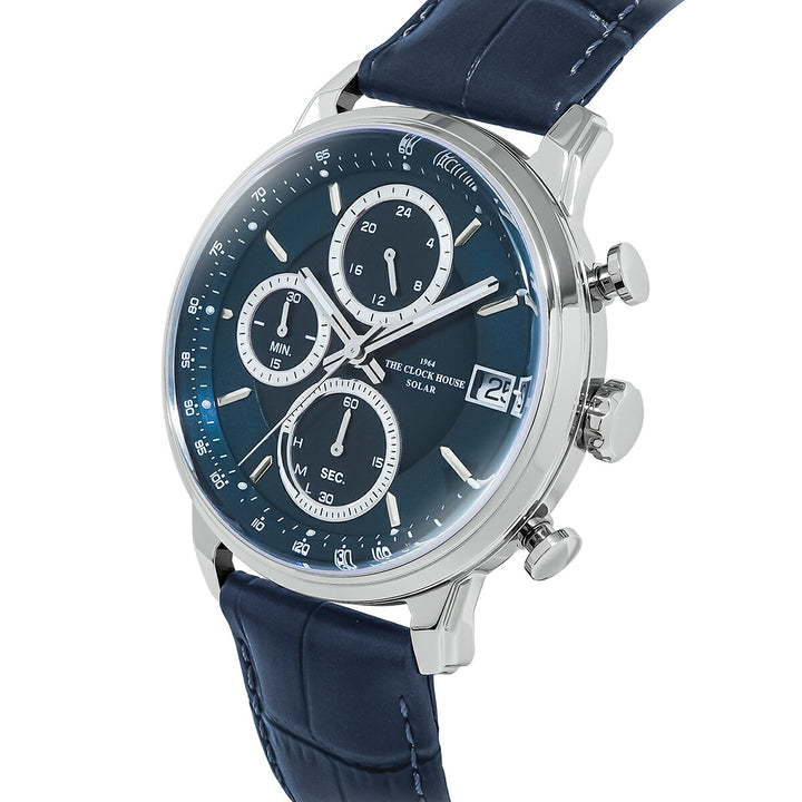 ザ・クロックハウス ソーラー クロノグラフ エフォートレス プロフェッショナル MBF1009-NV1B メンズ ビジネス フォーマル 革ベルト ネイビー