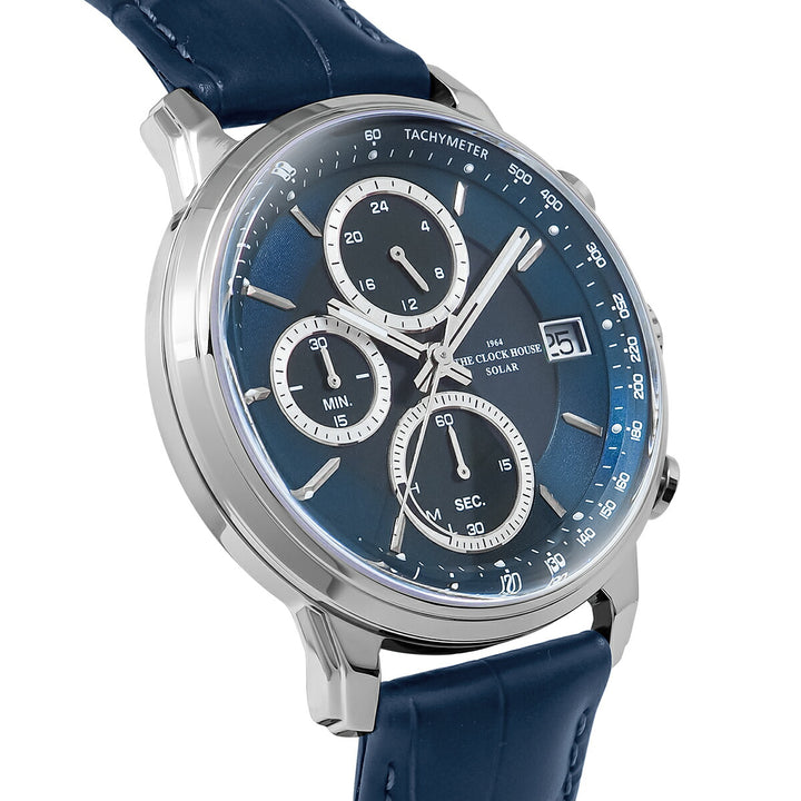 ザ・クロックハウス ソーラー クロノグラフ エフォートレス プロフェッショナル MBF1009-NV1B メンズ ビジネス フォーマル 革ベルト ネイビー