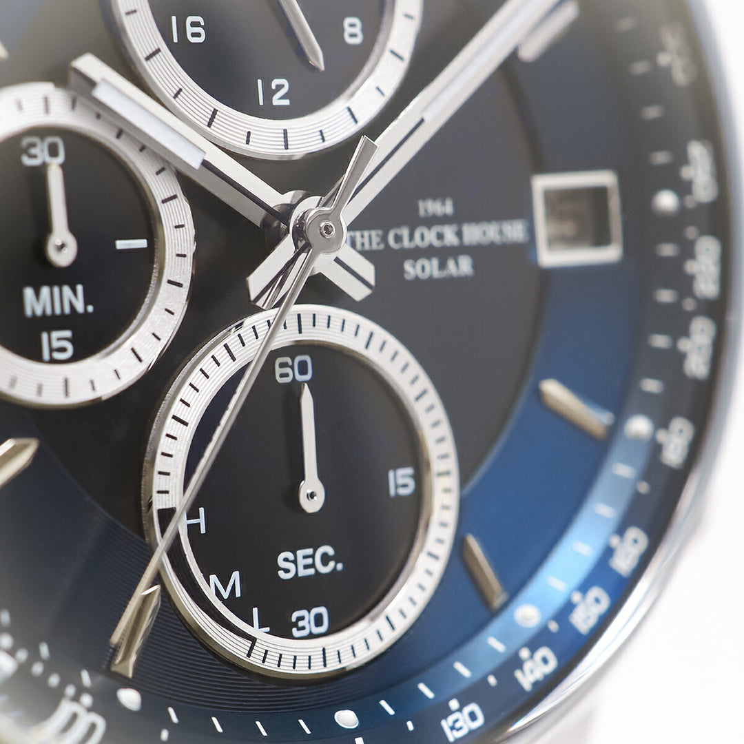 ザ・クロックハウス ソーラー クロノグラフ エフォートレス プロフェッショナル MBF1009-NV1B メンズ ビジネス フォーマル 革ベルト ネイビー