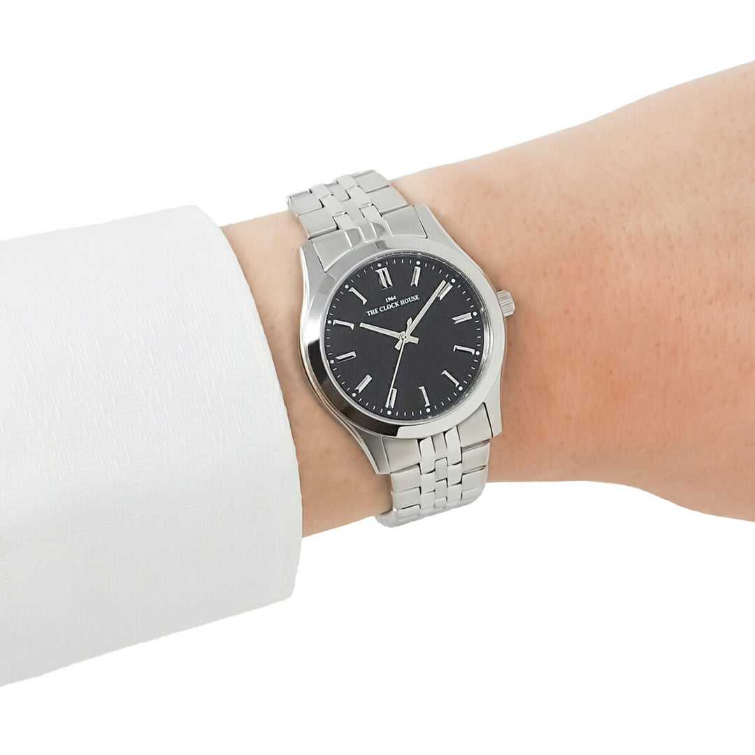ザ・クロックハウス ビジネスフォーマル MBF5002-BK1A-R1 メンズ クオーツ 電池式 3針 ブラックダイヤル メタルバンド