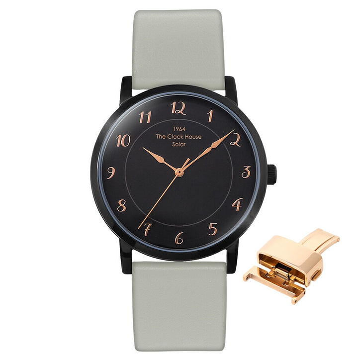 《選べる》ザ・クロックハウス カスタマイズウォッチ フレンチカジュアル トロワ MCA1006-BK1 メンズ ソーラー 革ベルト ブラック