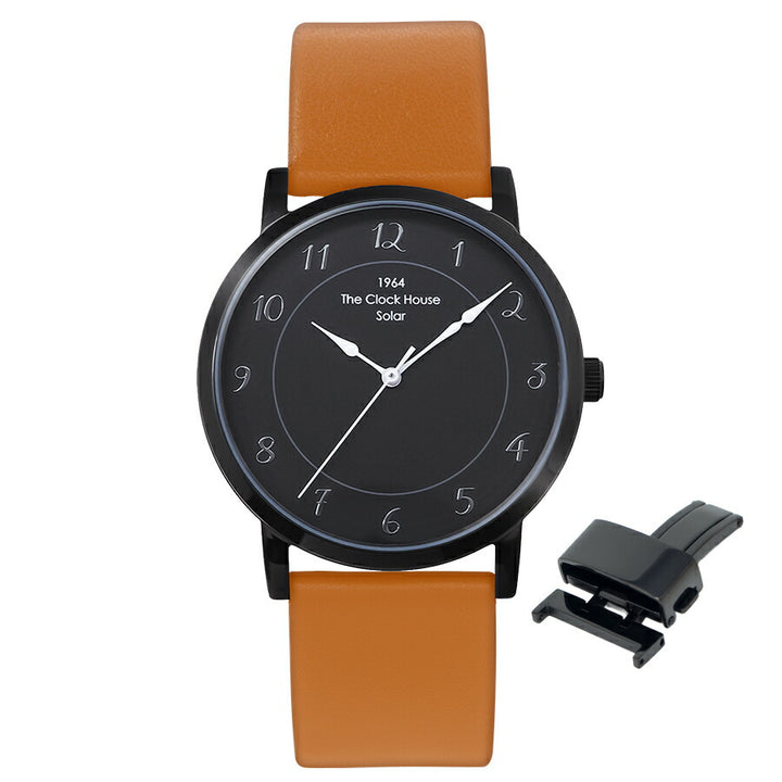 《選べる》ザ・クロックハウス カスタマイズウォッチ フレンチカジュアル トロワ MCA1006-BK2 メンズ ソーラー 革ベルト ブラック