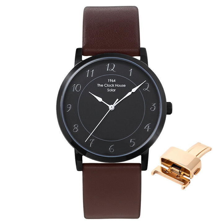 《選べる》ザ・クロックハウス カスタマイズウォッチ フレンチカジュアル トロワ MCA1006-BK2 メンズ ソーラー 革ベルト ブラック