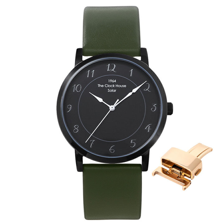 《選べる》ザ・クロックハウス カスタマイズウォッチ フレンチカジュアル トロワ MCA1006-BK2 メンズ ソーラー 革ベルト ブラック