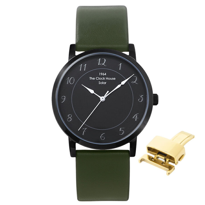 《選べる》ザ・クロックハウス カスタマイズウォッチ フレンチカジュアル トロワ MCA1006-BK2 メンズ ソーラー 革ベルト ブラック