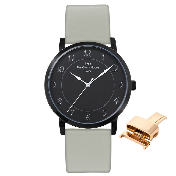 《選べる》ザ・クロックハウス カスタマイズウォッチ フレンチカジュアル トロワ MCA1006-BK2 メンズ ソーラー 革ベルト ブラック