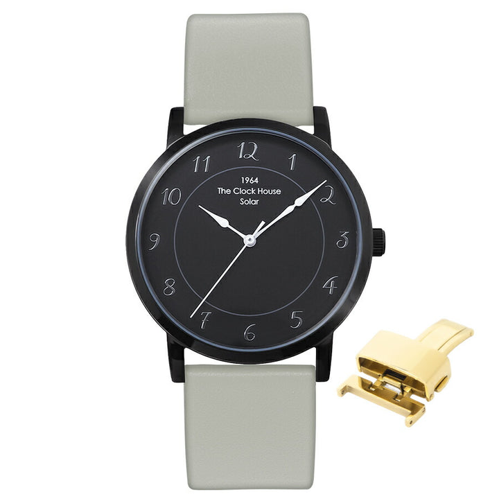 《選べる》ザ・クロックハウス カスタマイズウォッチ フレンチカジュアル トロワ MCA1006-BK2 メンズ ソーラー 革ベルト ブラック