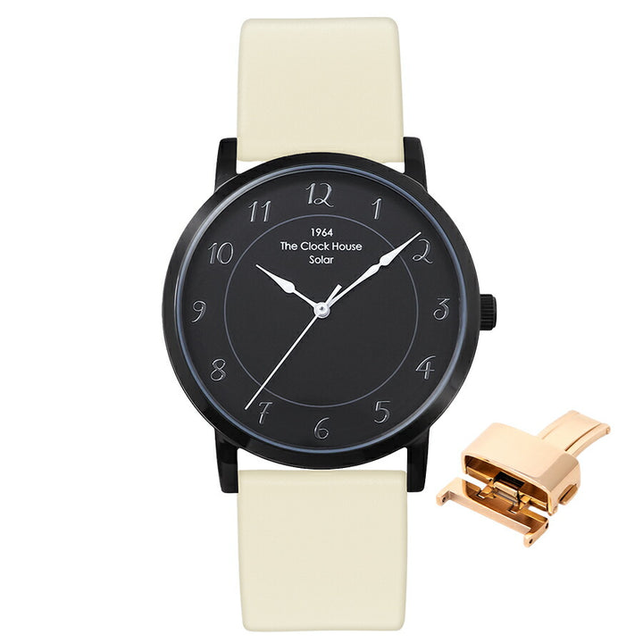 《選べる》ザ・クロックハウス カスタマイズウォッチ フレンチカジュアル トロワ MCA1006-BK2 メンズ ソーラー 革ベルト ブラック