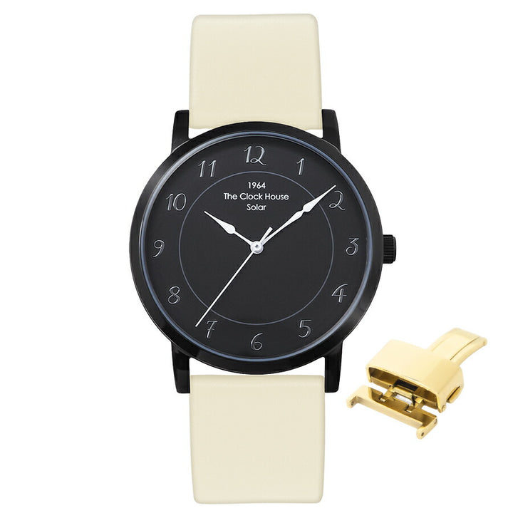 《選べる》ザ・クロックハウス カスタマイズウォッチ フレンチカジュアル トロワ MCA1006-BK2 メンズ ソーラー 革ベルト ブラック