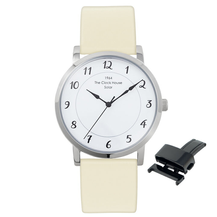 《選べる》ザ・クロックハウス カスタマイズウォッチ フレンチカジュアル トロワ MCA1006-WH1 メンズ ソーラー 革ベルト ホワイト
