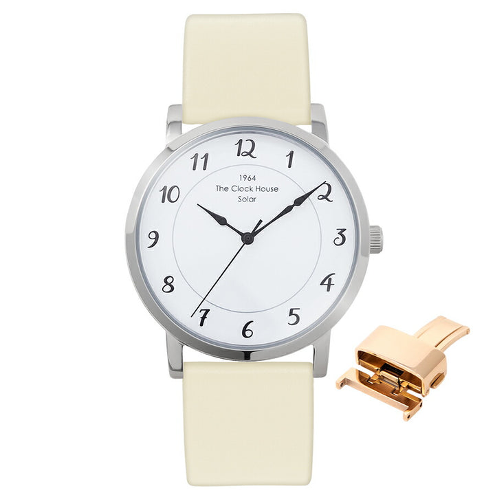 《選べる》ザ・クロックハウス カスタマイズウォッチ フレンチカジュアル トロワ MCA1006-WH1 メンズ ソーラー 革ベルト ホワイト