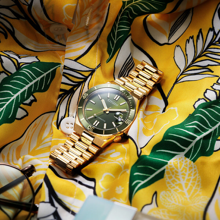 シチズンコレクション TSUYOSA ツヨサ スポーティスタイル Shore 海岸 NJ0232-53X メンズ メカニカル 機械式 自動巻き 3針 日付 グリーン ゴールド