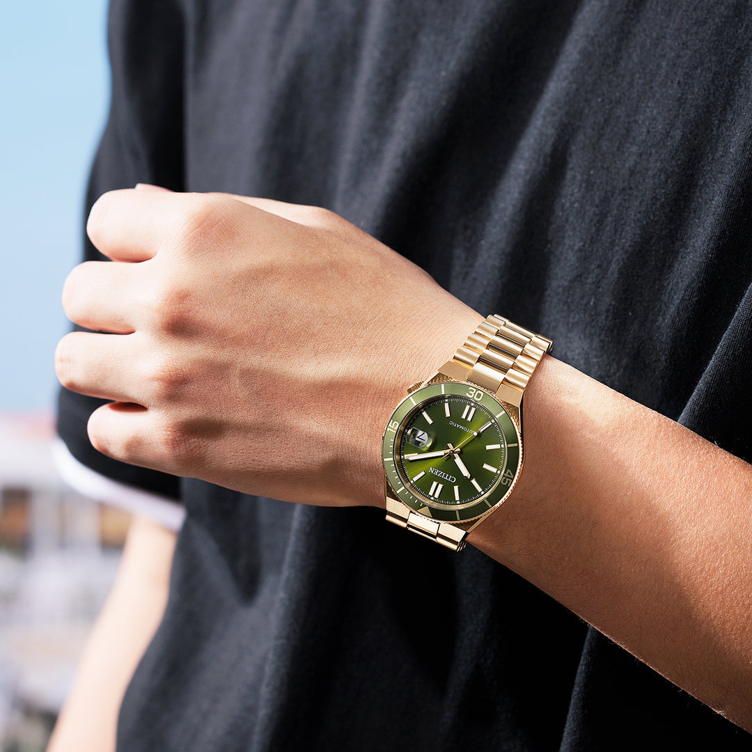 シチズンコレクション TSUYOSA ツヨサ スポーティスタイル Shore 海岸 NJ0232-53X メンズ メカニカル 機械式 自動巻き 3針 日付 グリーン ゴールド