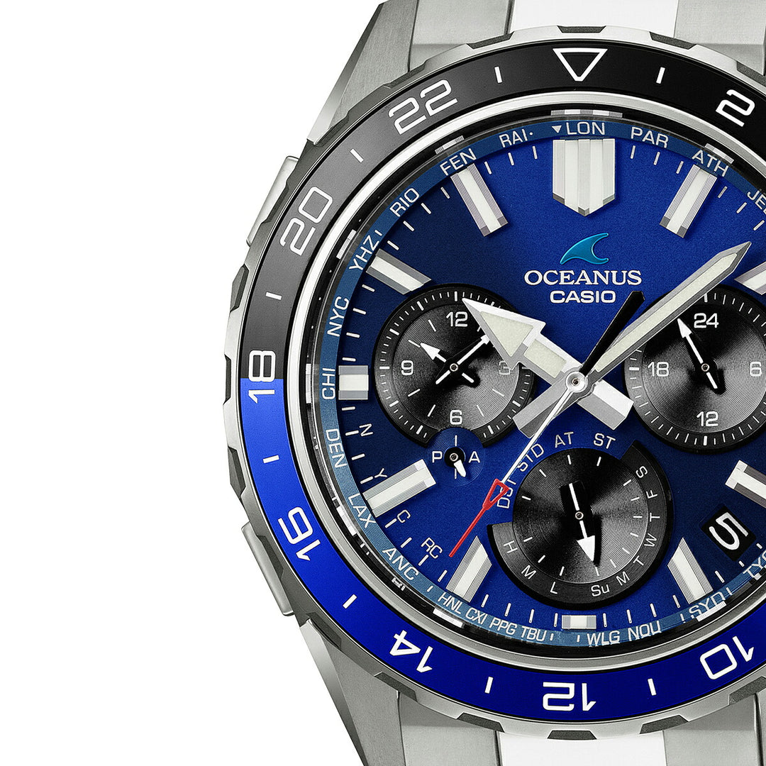 オシアナス カシャロ ワールドタイム クロノグラフ OCW-P3000-2AJF メンズ 電波ソーラー Bluetooth ブルーダイヤル 日本製