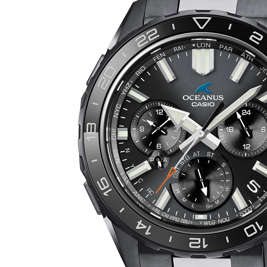 オシアナス カシャロ ワールドタイム クロノグラフ OCW-P3000B-1AJF メンズ 電波ソーラー Bluetooth ブラック 日本製