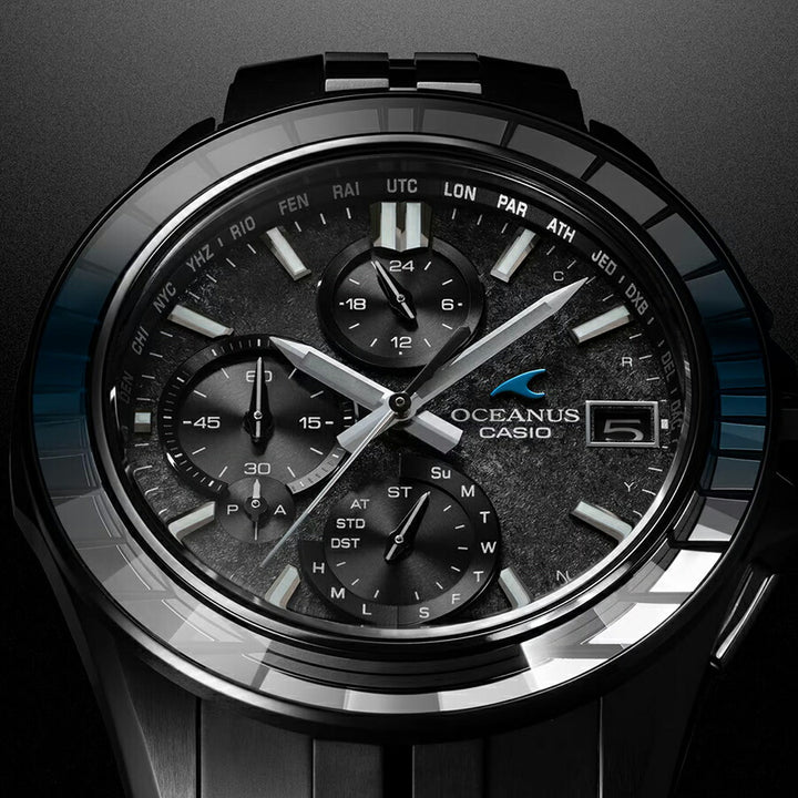 オシアナス マンタ S7000 限定モデル 江戸切子ベゼル OCW-S7000CN-1AJF メンズ 電波ソーラー Bluetooth クロノグラフ チタン オールブラック 日本製