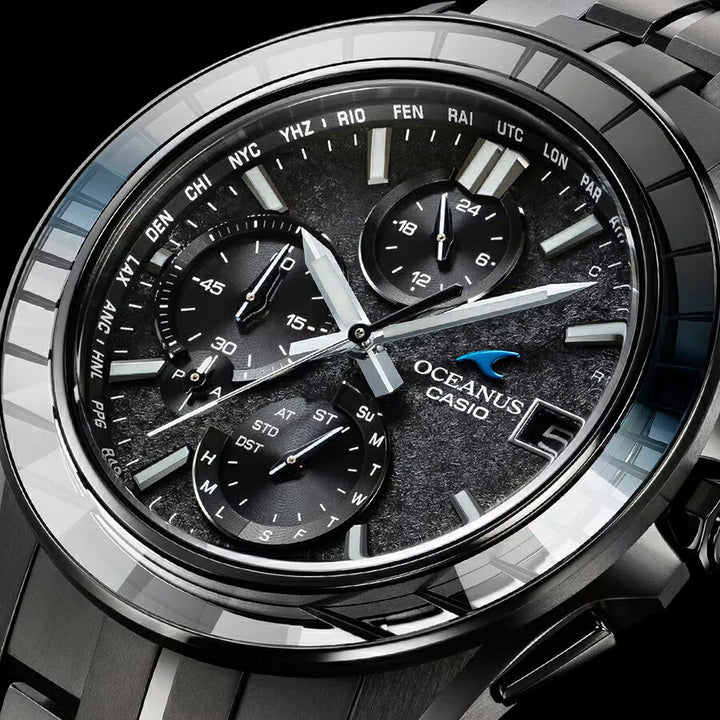 オシアナス マンタ S7000 限定モデル 江戸切子ベゼル OCW-S7000CN-1AJF メンズ 電波ソーラー Bluetooth クロノグラフ チタン オールブラック 日本製