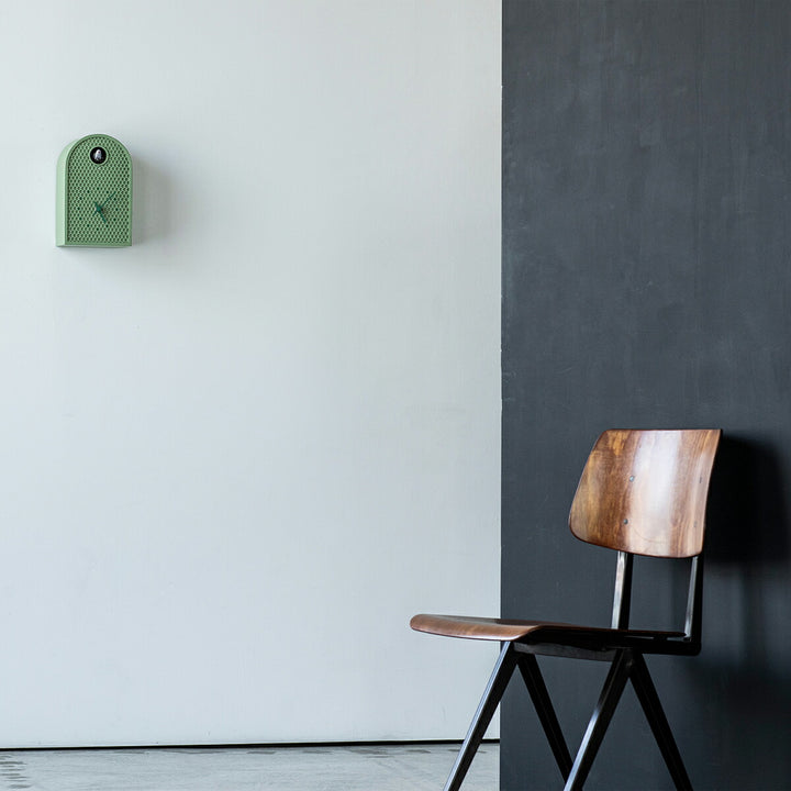 タカタレムノス 掛け時計 デザインオブジェクト クー 掛置兼用 カッコー時計 クオーツ 電池式 グリーン パンチングメタル 福定 良佑 RF25-04GN