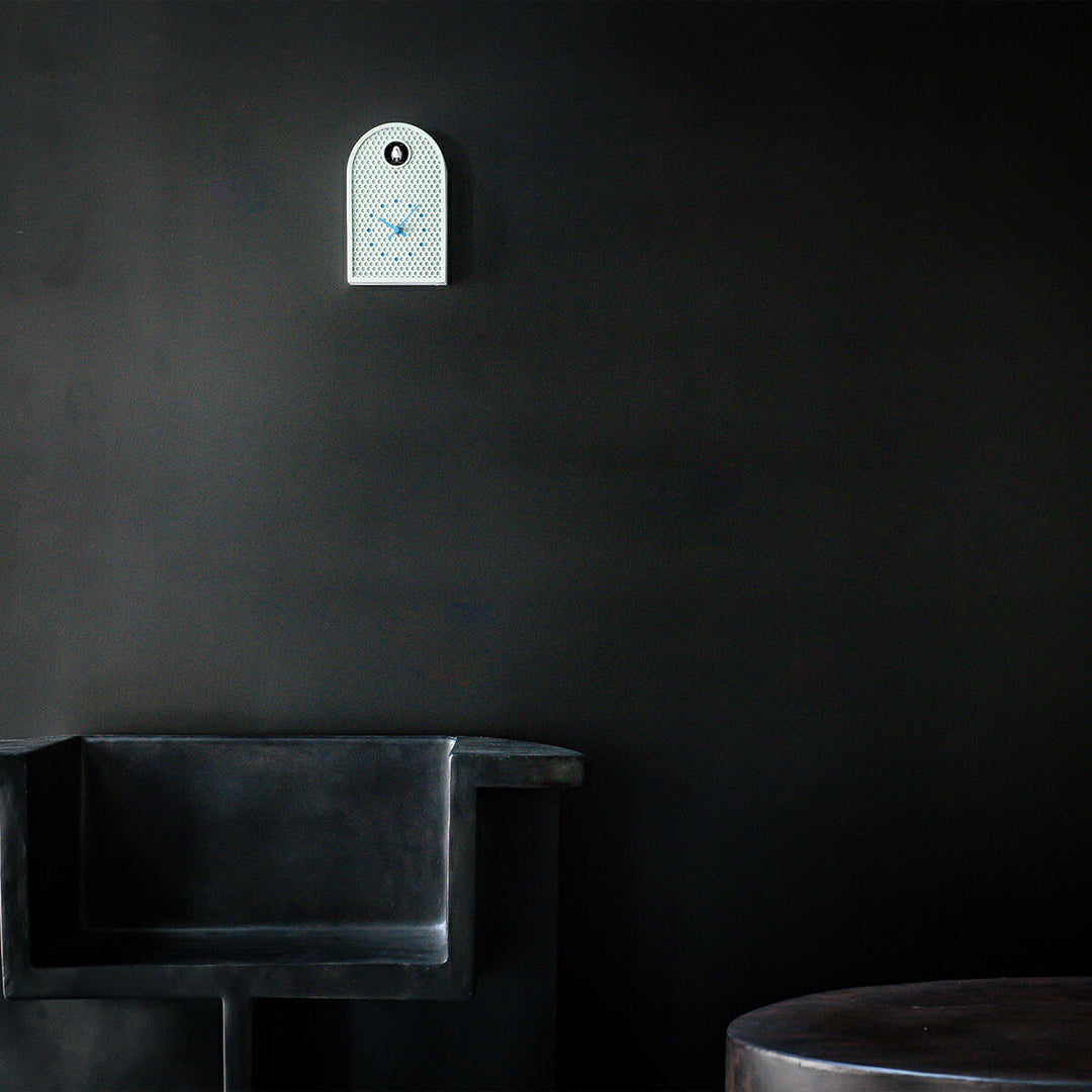 タカタレムノス 掛け時計 デザインオブジェクト クー 掛置兼用 カッコー時計 クオーツ 電池式 ミントブルー パンチングメタル 福定 良佑 RF25-04MBL