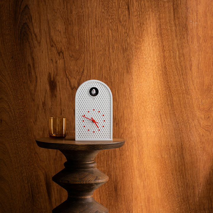 タカタレムノス 掛け時計 デザインオブジェクト クー 掛置兼用 カッコー時計 クオーツ 電池式 ホワイト パンチングメタル 福定 良佑 RF25-04WH