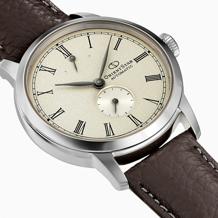オリエントスター M45 F7 スモールセコンド RK-BS0002S メンズ 機械式 自動巻き 砂地模様 アイボリーダイヤル ブラウン 革ベルト 日本製