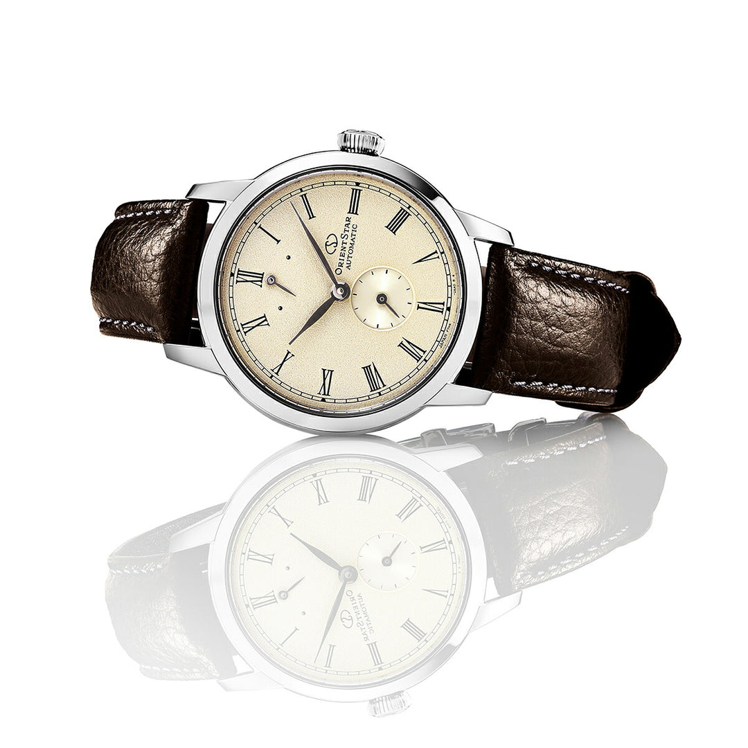 オリエントスター M45 F7 スモールセコンド RK-BS0002S メンズ 機械式 自動巻き 砂地模様 アイボリーダイヤル ブラウン 革ベルト 日本製