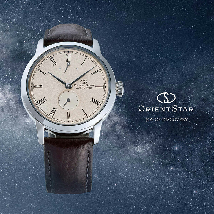 オリエントスター M45 F7 スモールセコンド RK-BS0002S メンズ 機械式 自動巻き 砂地模様 アイボリーダイヤル ブラウン 革ベルト 日本製