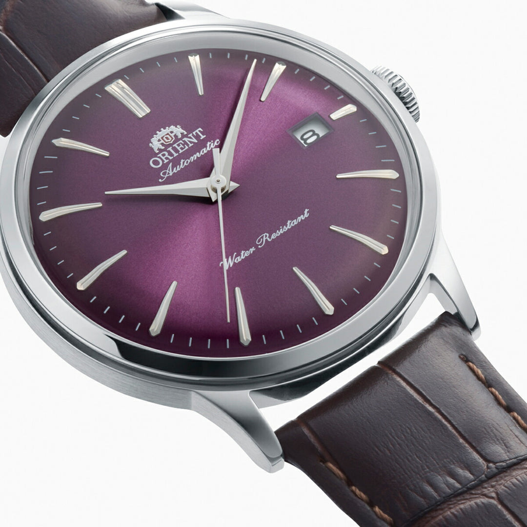 オリエント バンビーノ 3針デイト RN-AC0032V メンズ 機械式 自動巻き パープルダイヤル ブラウン 革ベルト