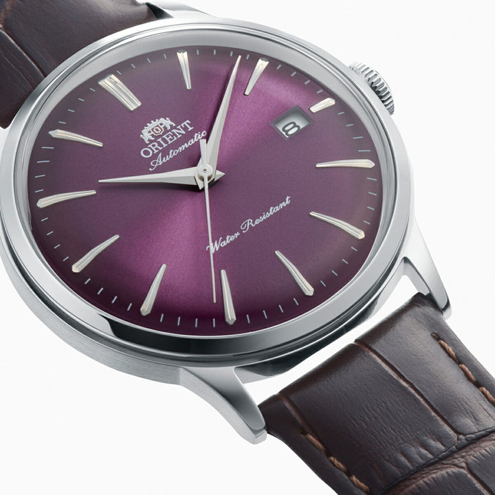 オリエント バンビーノ 3針デイト RN-AC0032V メンズ 機械式 自動巻き パープルダイヤル ブラウン 革ベルト