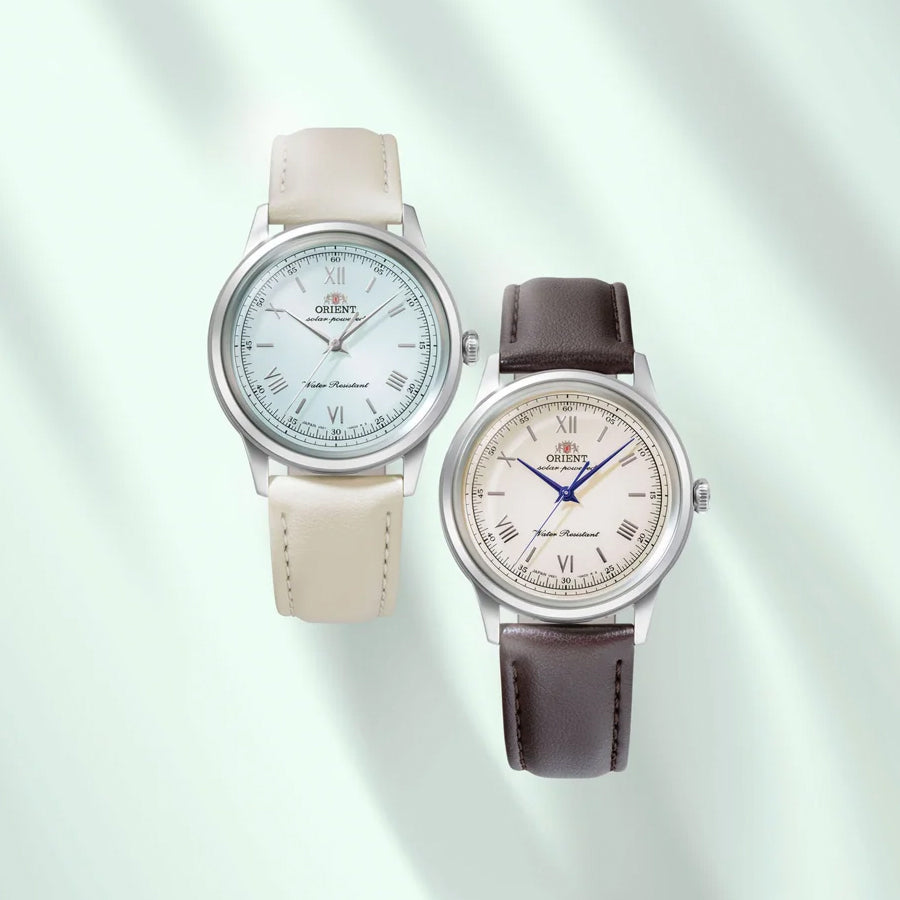 オリエント Bambino バンビーノ 38mm ソーラー RN-WK0002E メンズ ペールグリーンダイヤル アイボリー 革ベルト