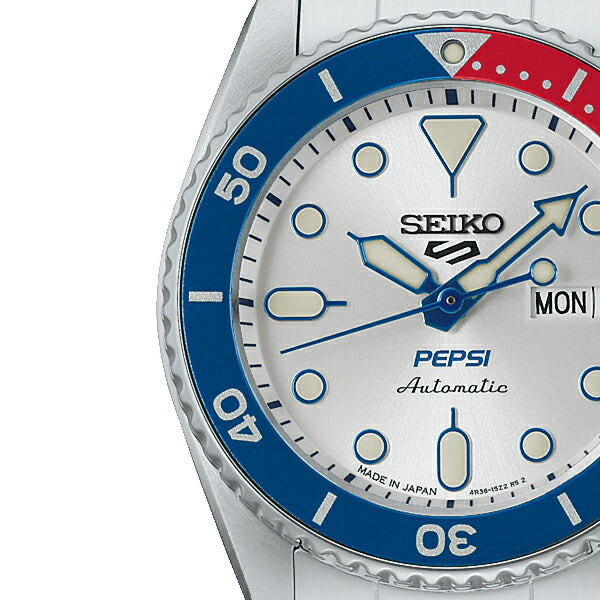 セイコー 5スポーツ SKX ペプシ コラボレーション 限定モデル 90年代ロゴデザイン SBSA319 メンズ 自動巻 ホワイトシルバー デイデイト 日本製