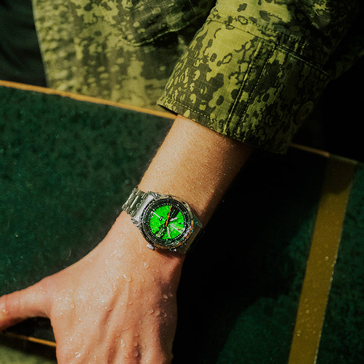 セイコー 5スポーツ HUF コラボレーション 限定モデル SBSA323 メンズ 自動巻 デイデイト グリーン スケルトン 日本製