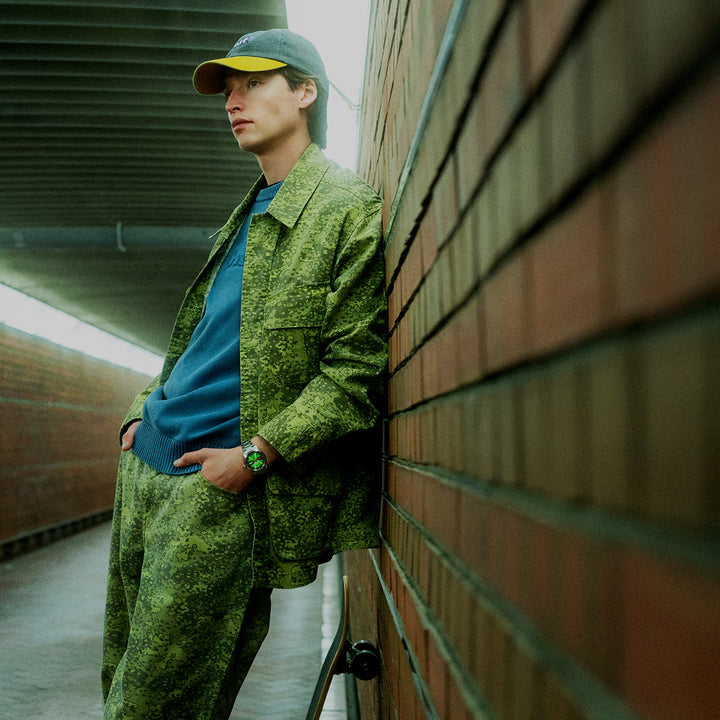 セイコー 5スポーツ HUF コラボレーション 限定モデル SBSA323 メンズ 自動巻 デイデイト グリーン スケルトン 日本製