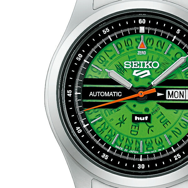 セイコー 5スポーツ HUF コラボレーション 限定モデル SBSA323 メンズ 自動巻 デイデイト グリーン スケルトン 日本製