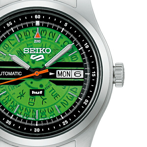 セイコー 5スポーツ HUF コラボレーション 限定モデル SBSA323 メンズ 自動巻 デイデイト グリーン スケルトン 日本製