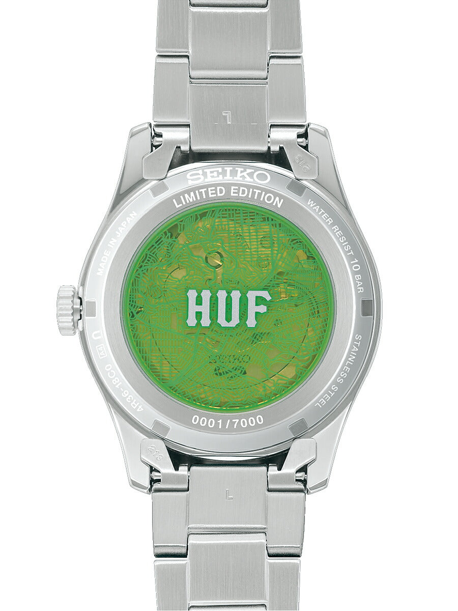 セイコー 5スポーツ HUF コラボレーション 限定モデル SBSA323 メンズ 自動巻 デイデイト グリーン スケルトン 日本製