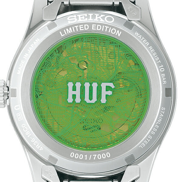 セイコー 5スポーツ HUF コラボレーション 限定モデル SBSA323 メンズ 自動巻 デイデイト グリーン スケルトン 日本製
