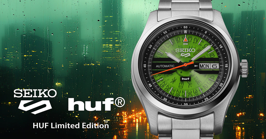 セイコー 5スポーツ HUF コラボレーション 限定モデル SBSA323 メンズ 自動巻 デイデイト グリーン スケルトン 日本製