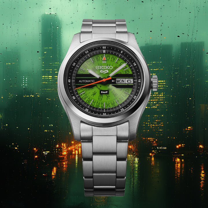 セイコー 5スポーツ HUF コラボレーション 限定モデル SBSA323 メンズ 自動巻 デイデイト グリーン スケルトン 日本製