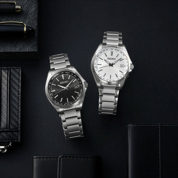 セイコー セレクション メンズ ソーラー電波 ワールドタイム SBTM291 日付カレンダー ブラック