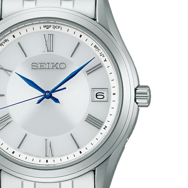 SEIKO　セイコー　電波ソーラー　メンズ　腕時計　ホワイト文字盤　ブルー針 SEIKO セイコー 電波ソーラー メンズ 腕時計 ホワイト文字盤