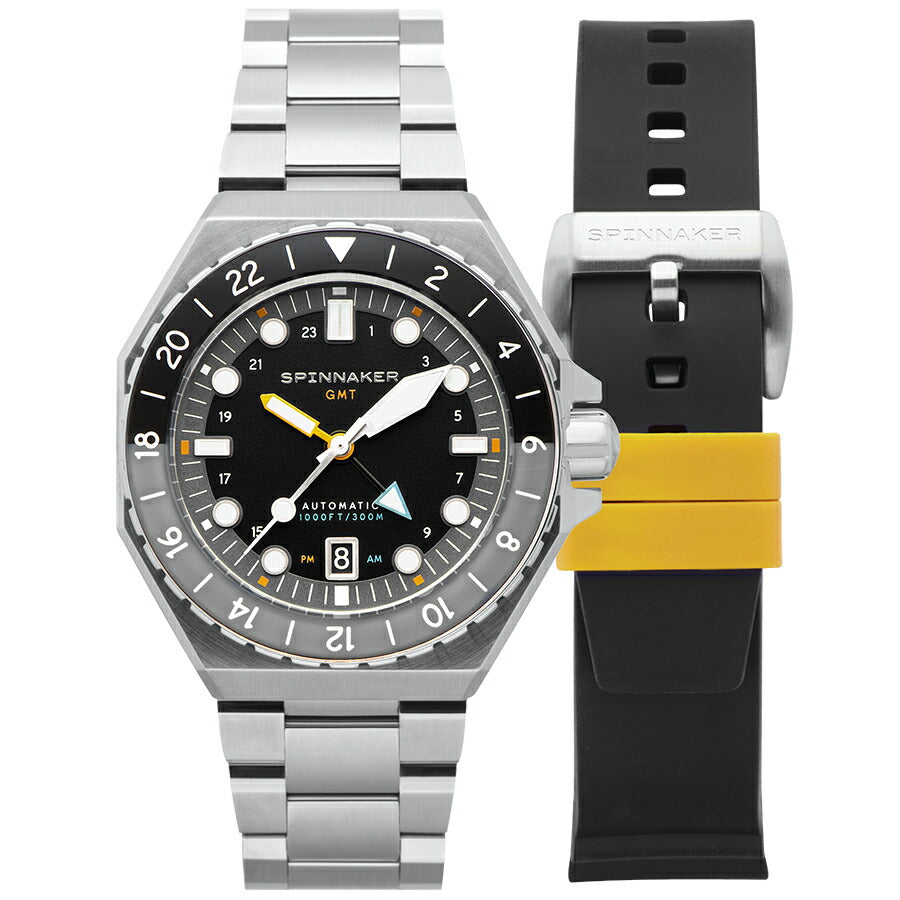スピニカー DUMAS デュマ GMT SP-5119-11 メンズ 機械式 自動巻き 30気圧防水 蓄光 ブラックダイヤル 替えバント付き