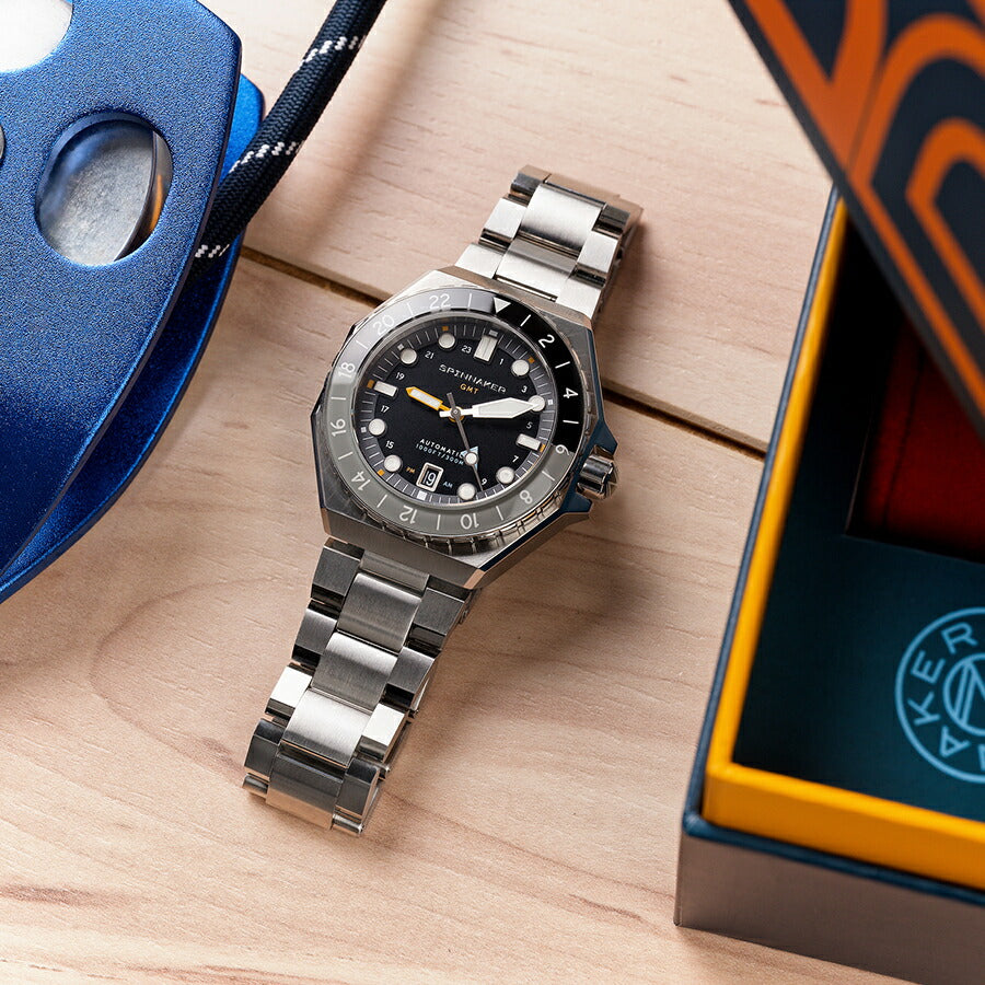 スピニカー DUMAS デュマ GMT SP-5119-11 メンズ 機械式 自動巻き 30気圧防水 蓄光 ブラックダイヤル 替えバント付き