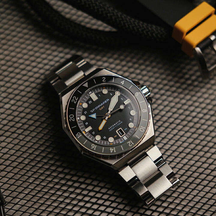 スピニカー DUMAS デュマ GMT SP-5119-11 メンズ 機械式 自動巻き 30気圧防水 蓄光 ブラックダイヤル 替えバント付き