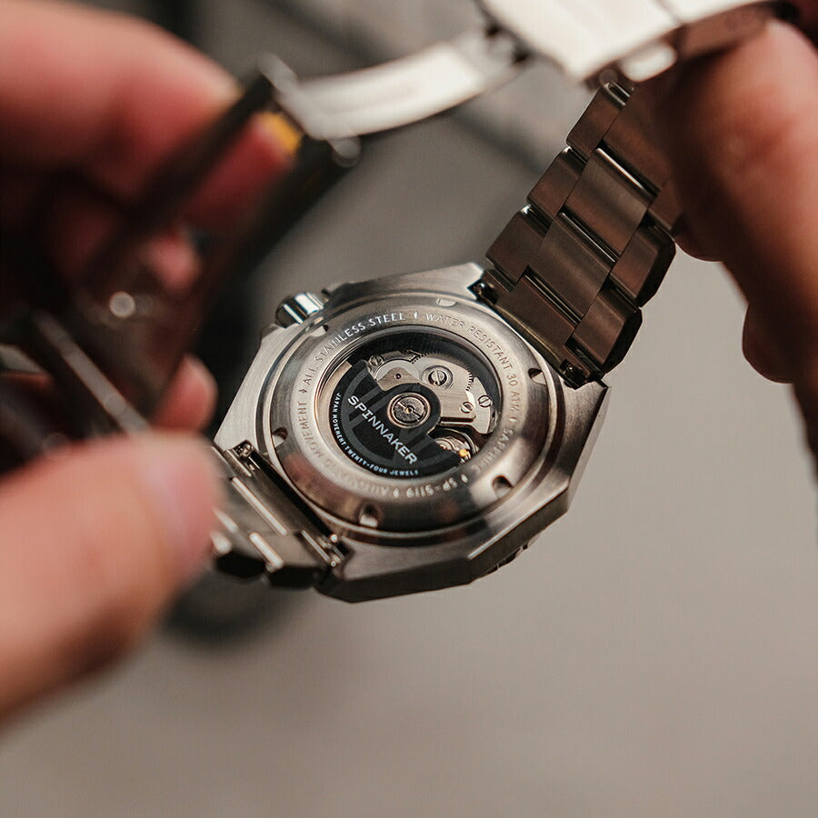 スピニカー DUMAS デュマ GMT SP-5119-11 メンズ 機械式 自動巻き 30気圧防水 蓄光 ブラックダイヤル 替えバント付き