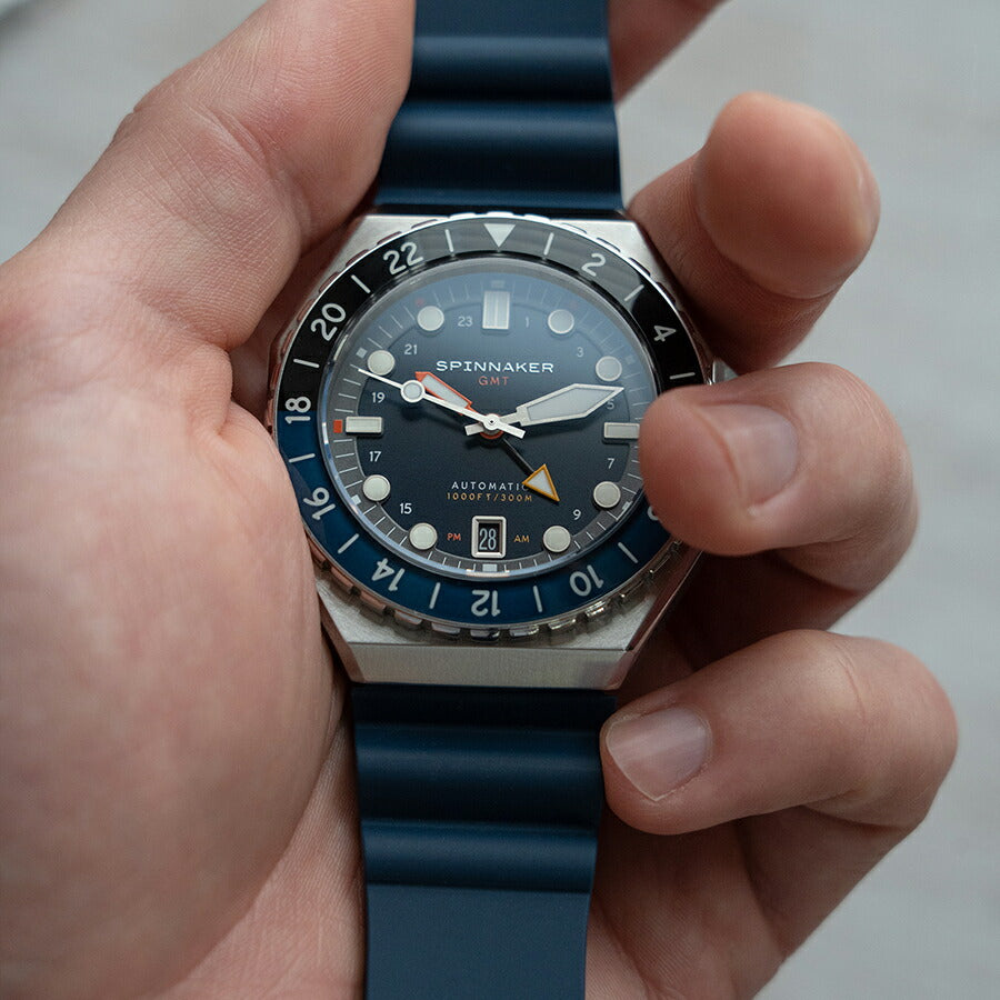 スピニカー DUMAS デュマ GMT SP-5119-22 メンズ 機械式 自動巻き 30気圧防水 蓄光 ネイビーダイヤル 替えバント付き