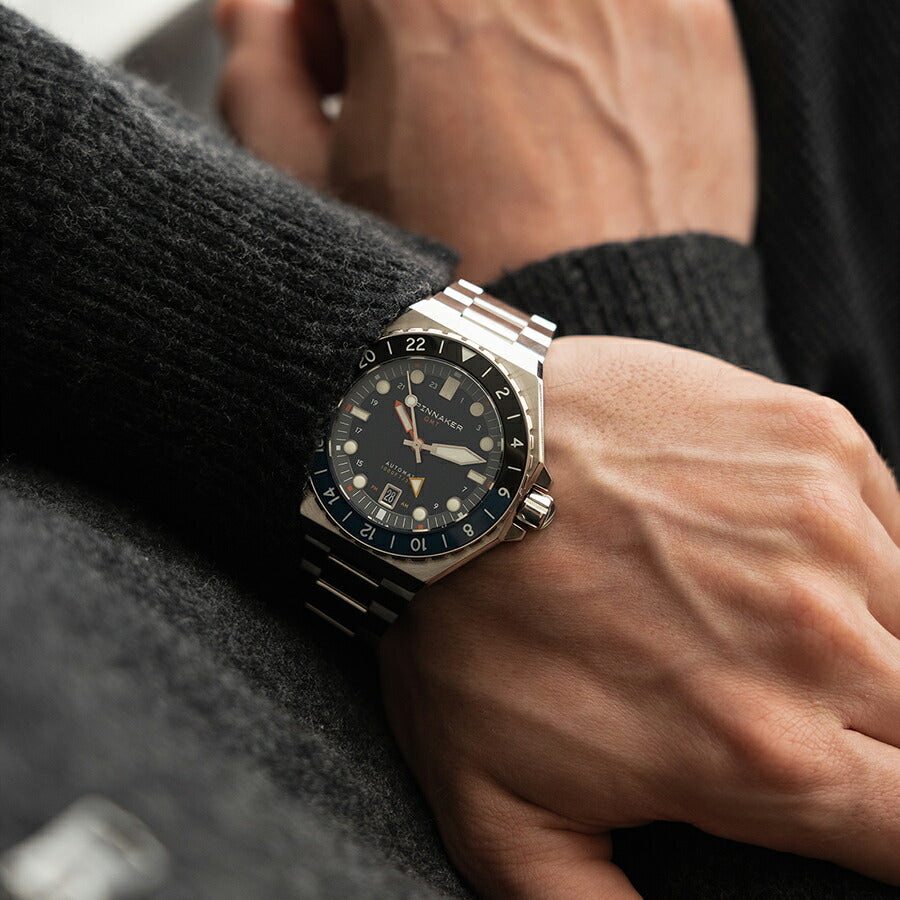 スピニカー DUMAS デュマ GMT SP-5119-22 メンズ 機械式 自動巻き 30気圧防水 蓄光 ネイビーダイヤル 替えバント付き