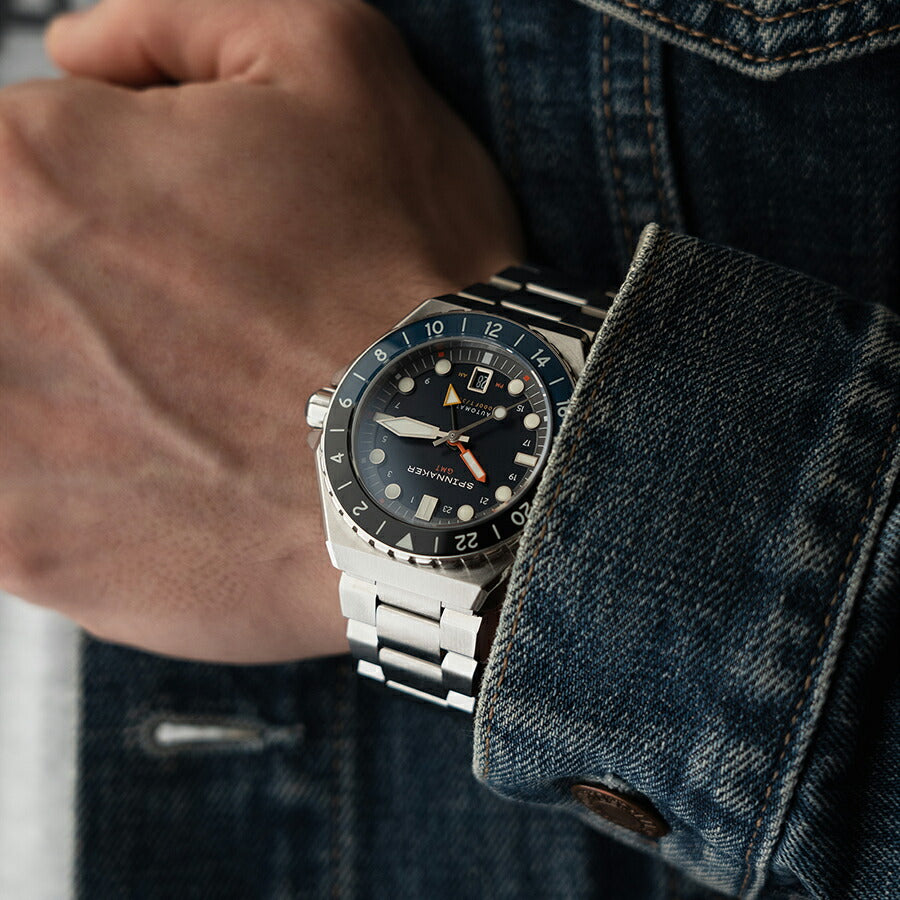 スピニカー DUMAS デュマ GMT SP-5119-22 メンズ 機械式 自動巻き 30気圧防水 蓄光 ネイビーダイヤル 替えバント付き