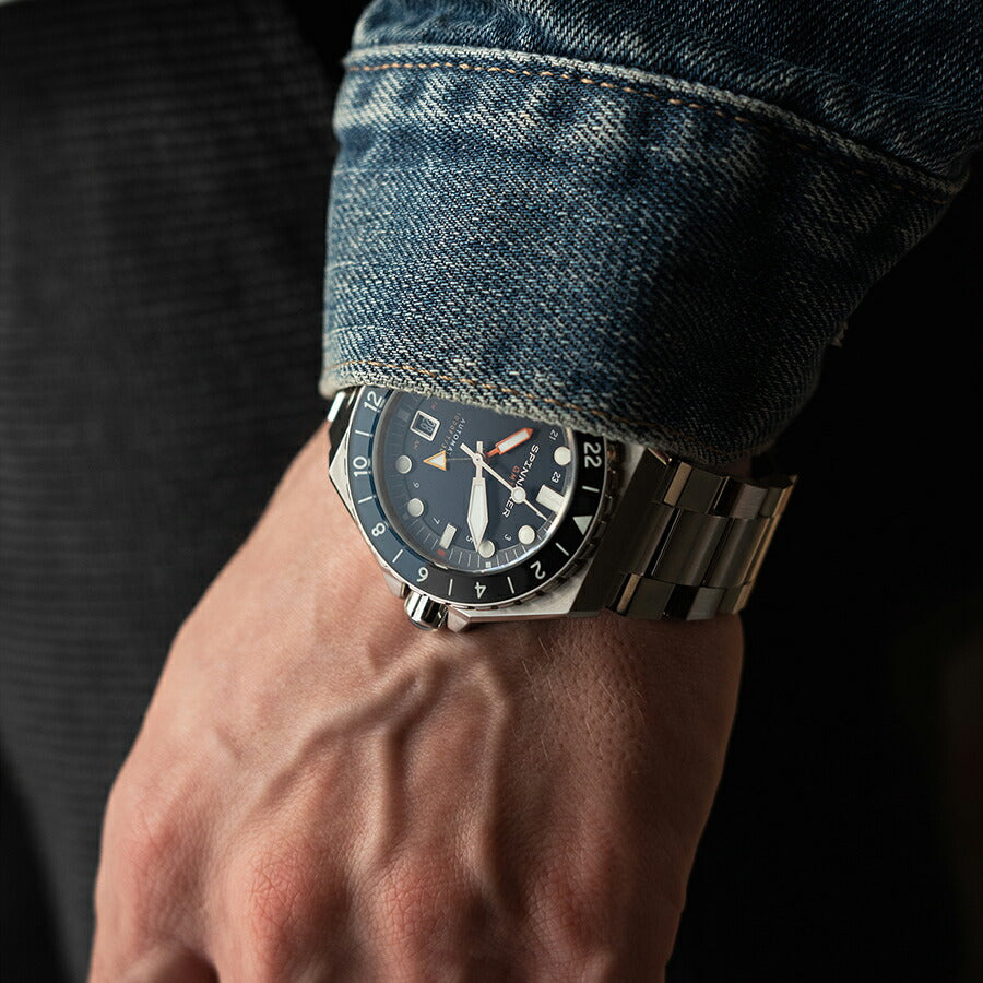 スピニカー DUMAS デュマ GMT SP-5119-22 メンズ 機械式 自動巻き 30気圧防水 蓄光 ネイビーダイヤル 替えバント付き