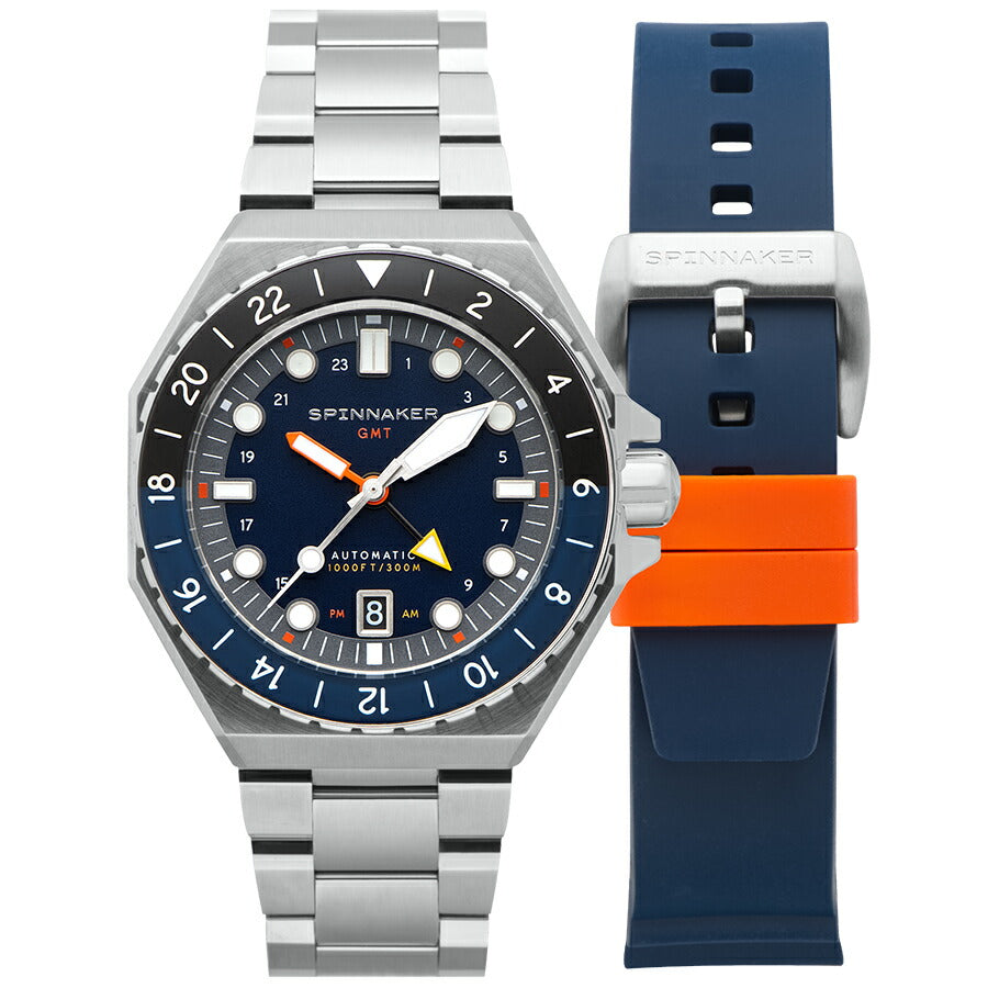 スピニカー DUMAS デュマ GMT SP-5119-22 メンズ 機械式 自動巻き 30気圧防水 蓄光 ネイビーダイヤル 替えバント付き